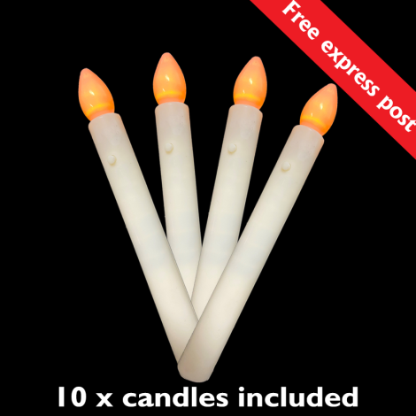 Yellow LED Candles 19cm with AA Batteries Pack x 10